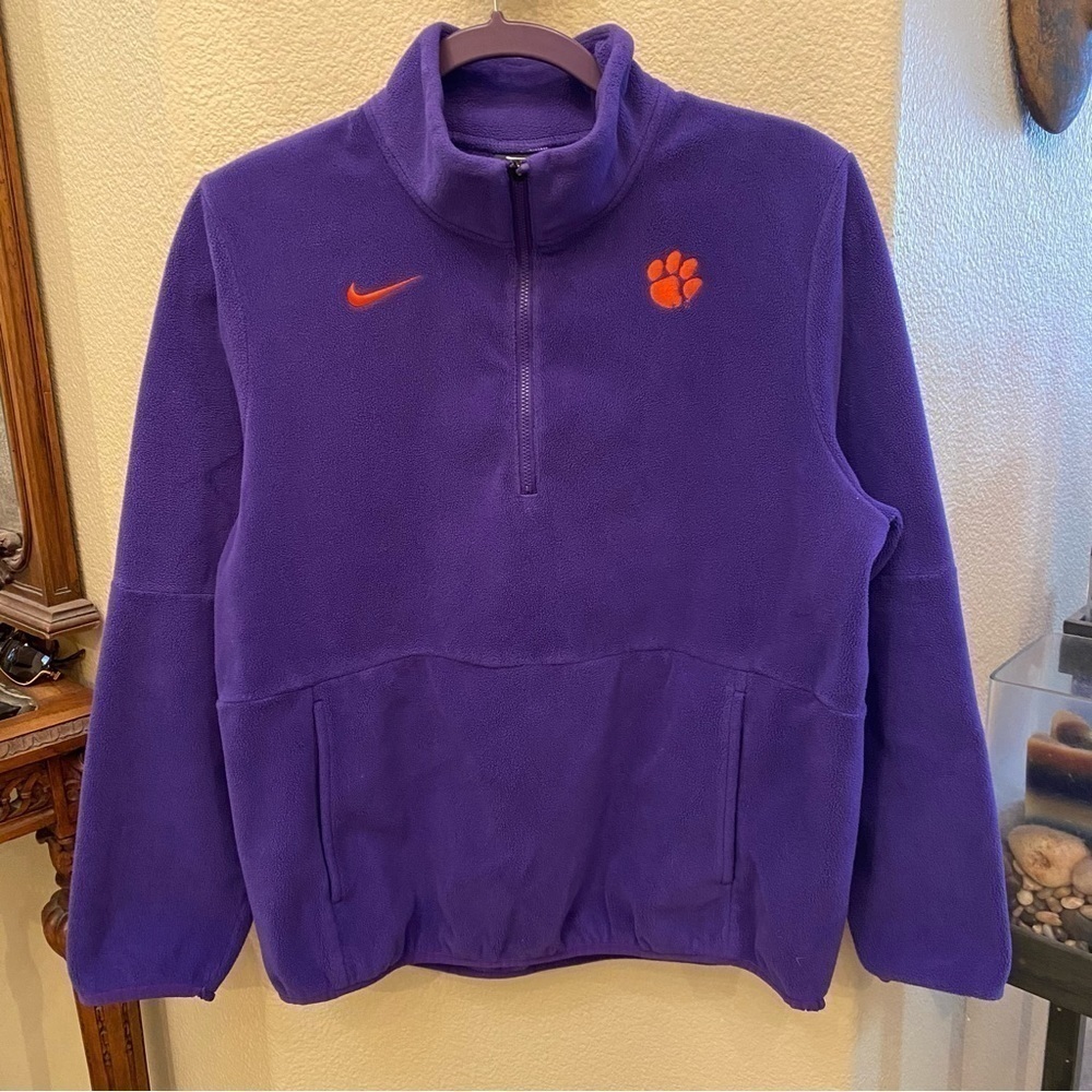 NIKE Women Purple Embroidered Dog Paw 1/2 Zipped Fleece Sweatshirt Size Medium